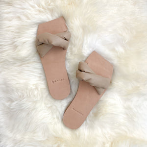 The Liora padded leather nude sandal made by James.