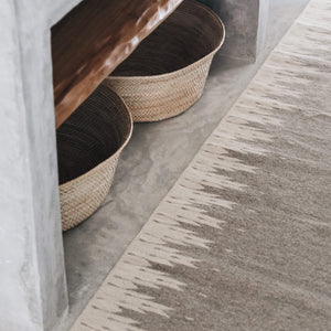 The details on a wool San Pablo runner rug in grey and ivory.
