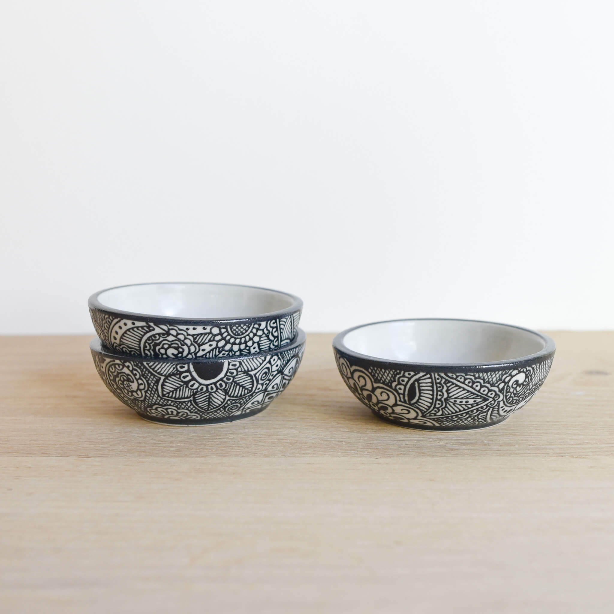 Small black talavera bowls.