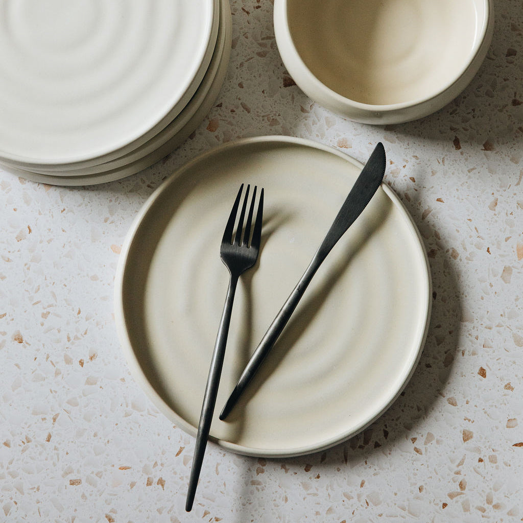 Porcelain Dinnerware Set - 26 Piece, Modern Ivory White